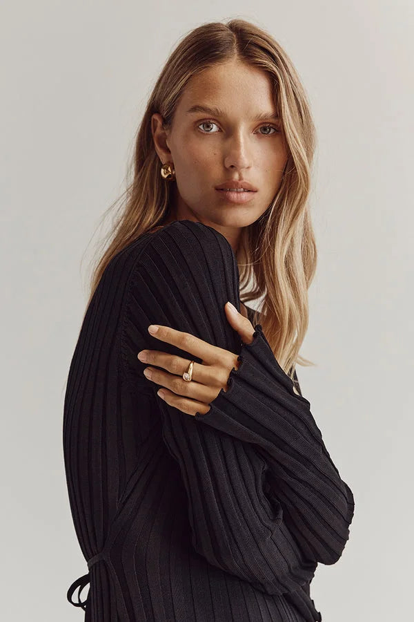 Aerelle | Strick-Midi-Kleid mit V-Ausschnitt