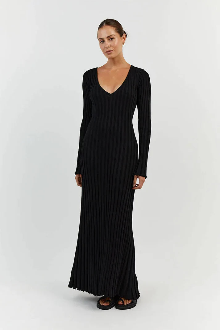 Aerelle | Strick-Midi-Kleid mit V-Ausschnitt