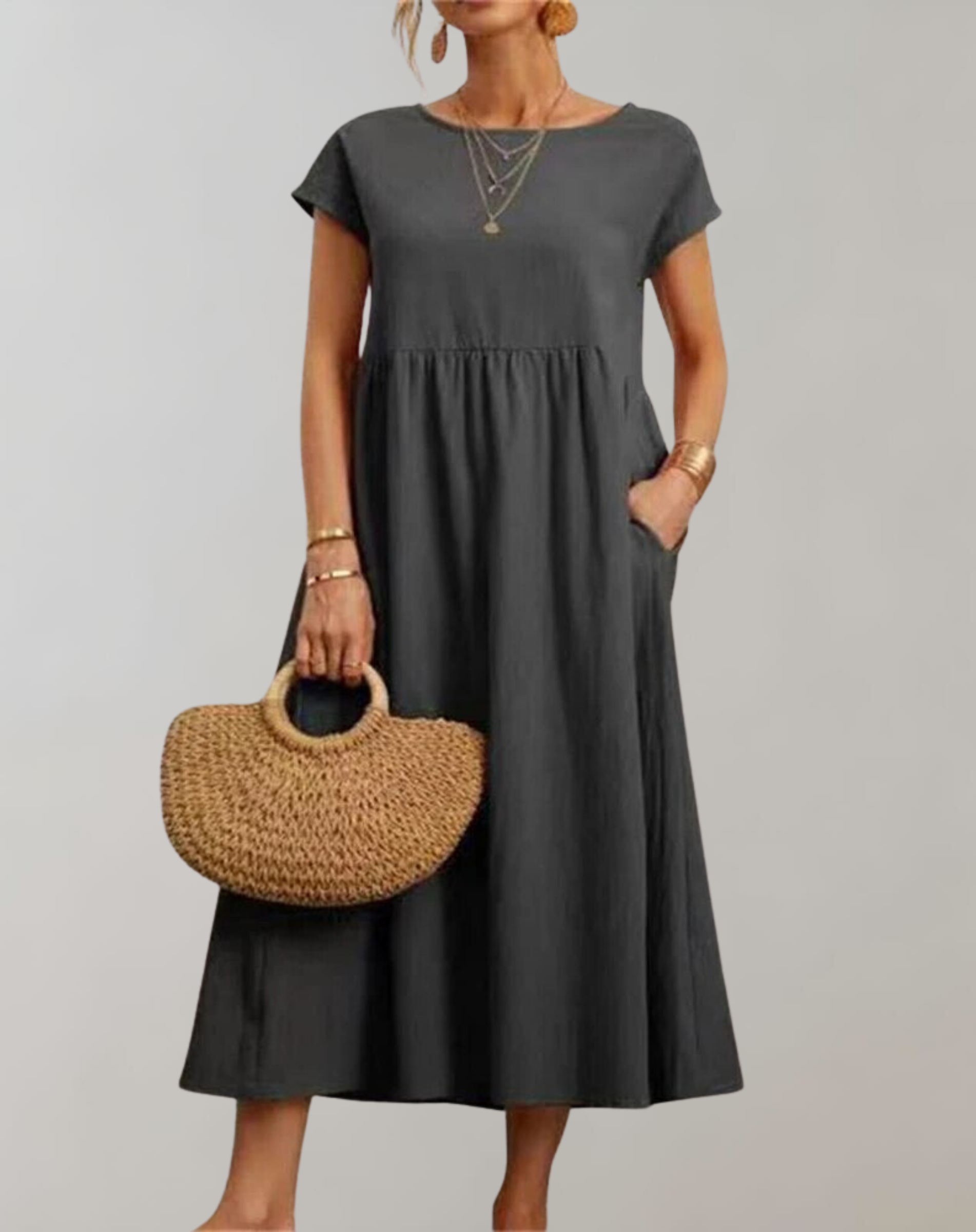 Carina - Vintage Solides Midikleid