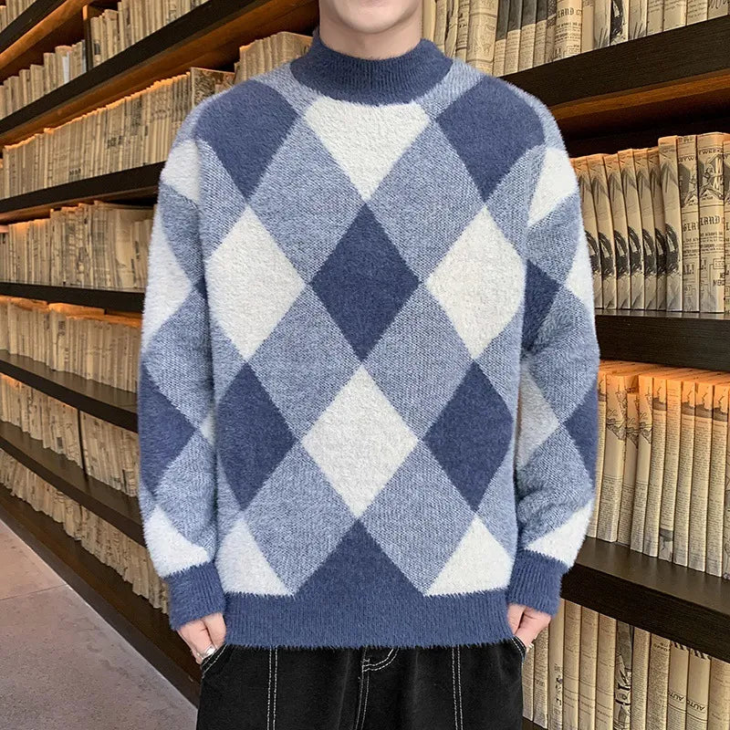 Stylische Herren Strickpullover mit Gestreiftem Diamantmuster für den Winter