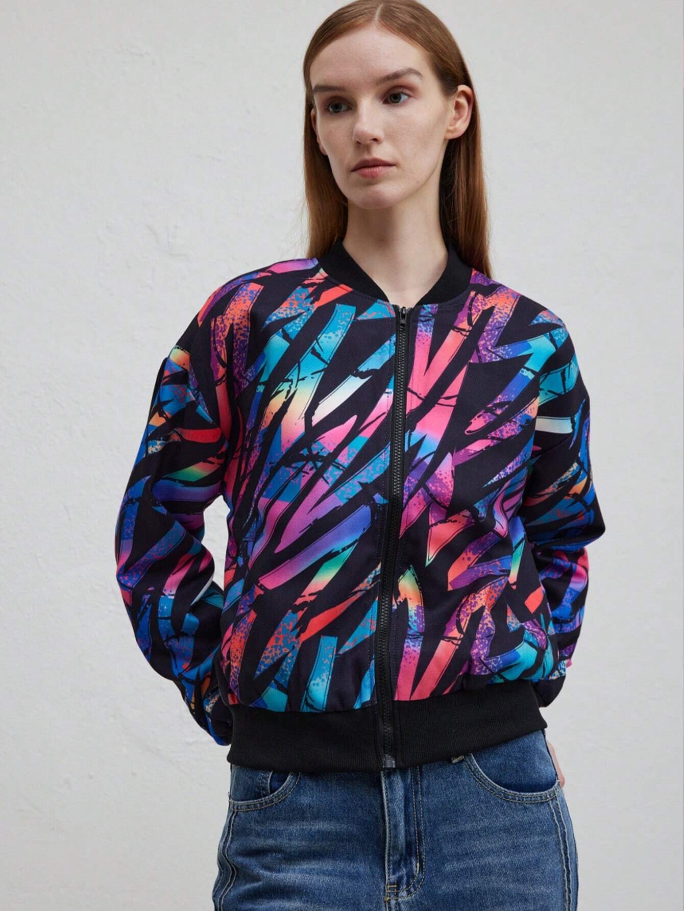 WOLFF | Modische Druckjacke für Herbst und Winter mit Baseballkragen