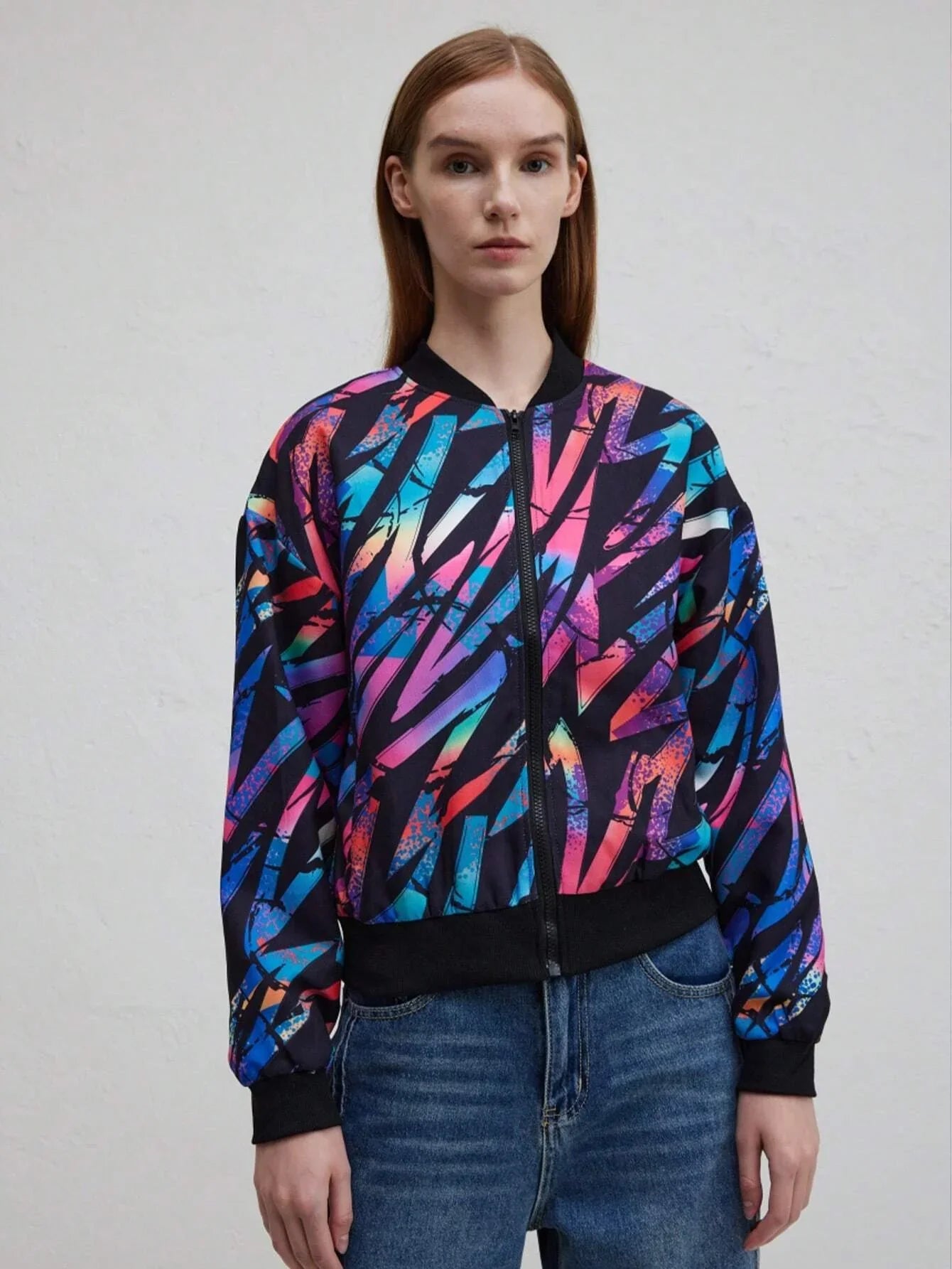 WOLFF | Modische Druckjacke für Herbst und Winter mit Baseballkragen