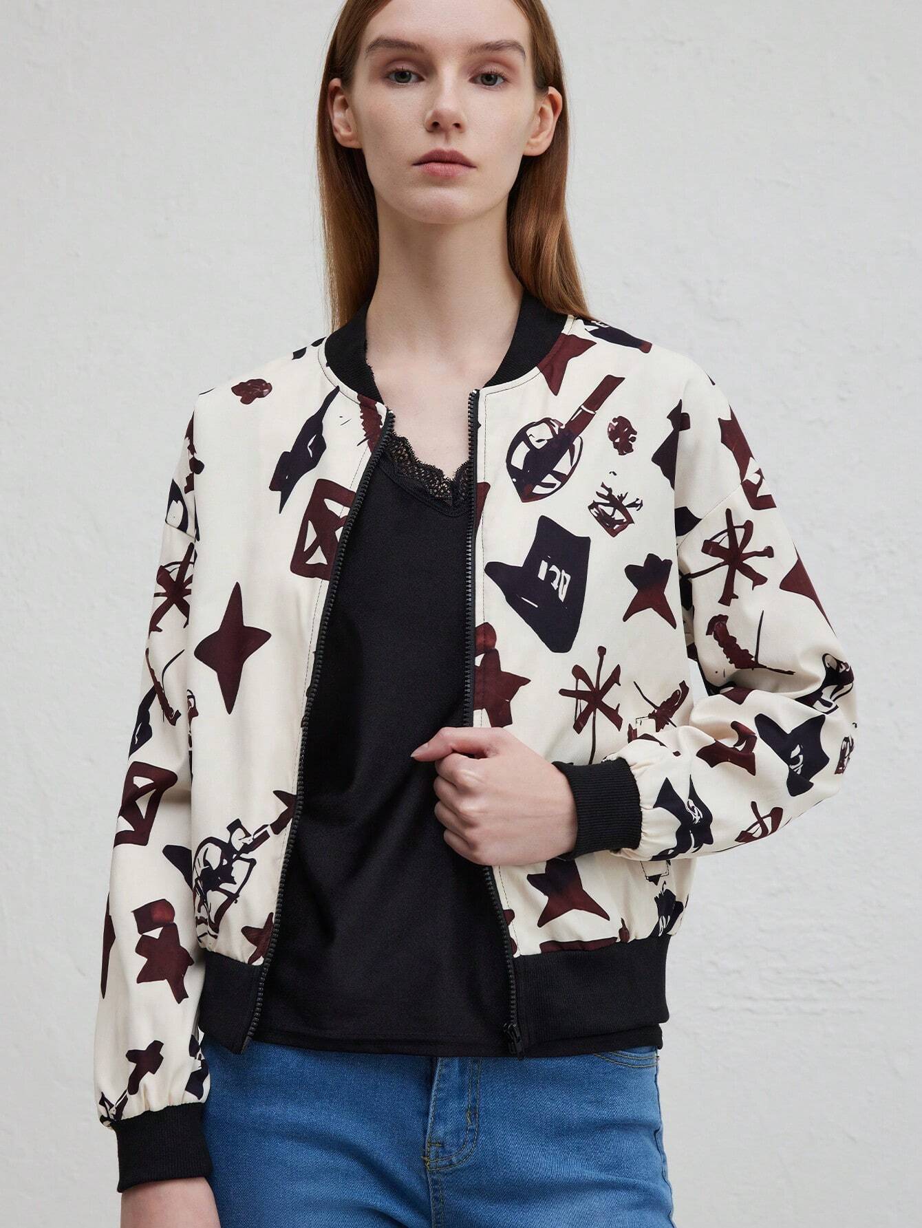 WOLFF | Trendige Musik-Print Bomberjacke für Herbst und Winter