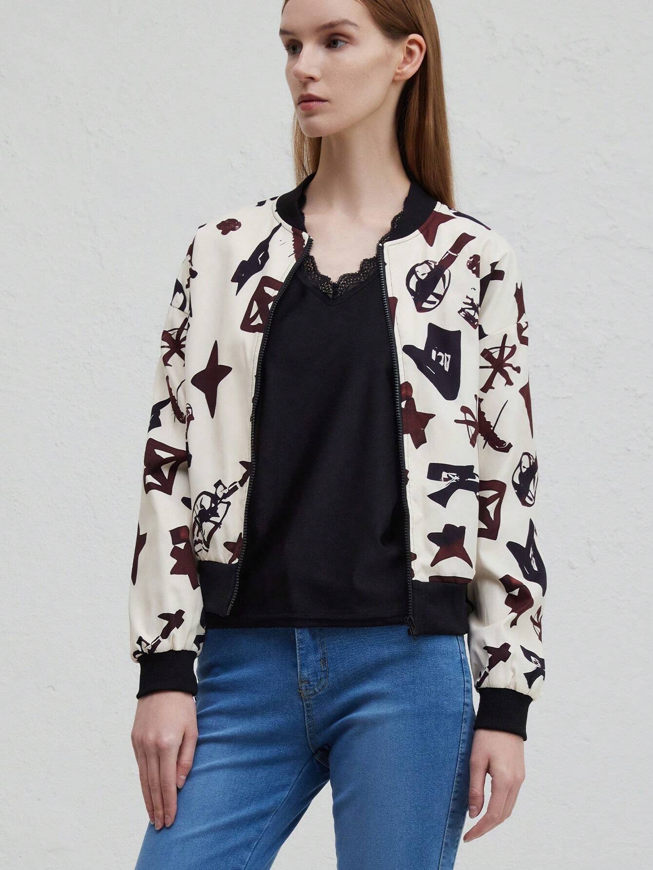 WOLFF | Trendige Musik-Print Bomberjacke für Herbst und Winter