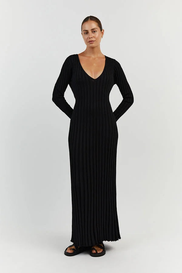 Aerelle | Strick-Midi-Kleid mit V-Ausschnitt