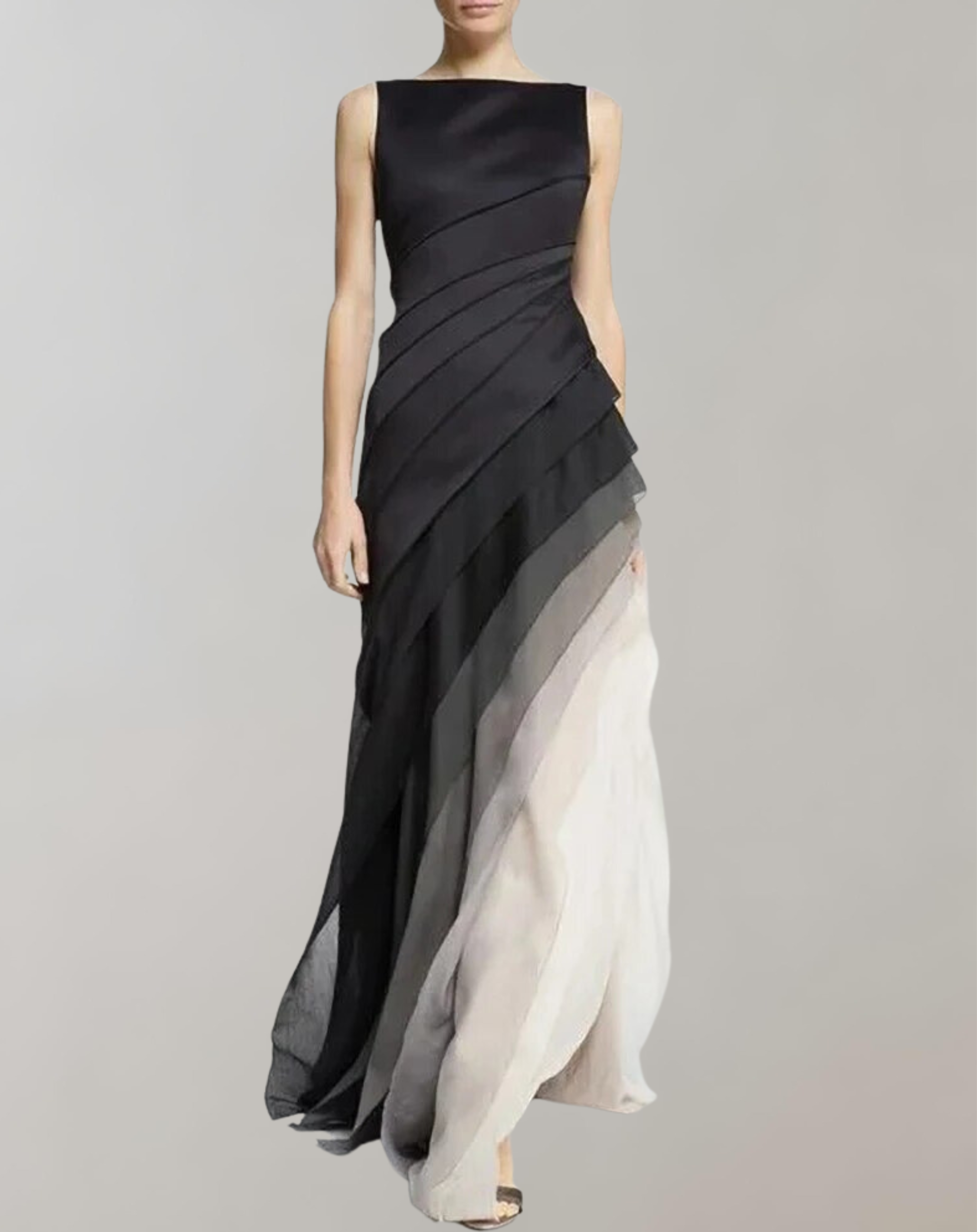 Leanne - Rundhalsausschnitt hohe Taille langes Kleid Mode retro