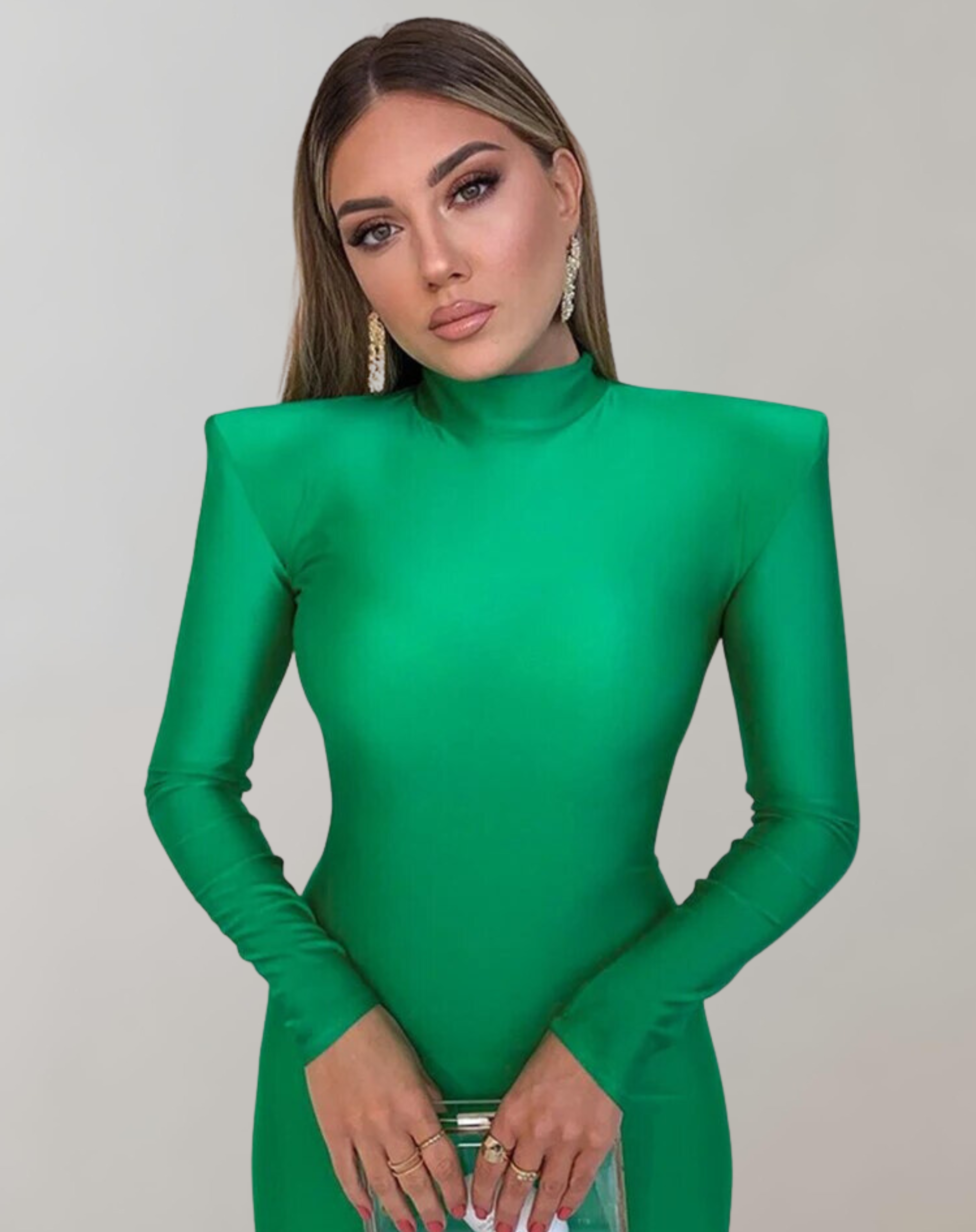 Belle - Langärmeliges Rollkragen-Maxikleid