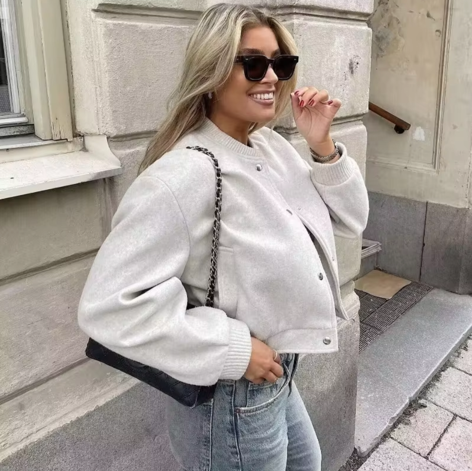Klassische Kurze Vintage Bomberjacke für Damen