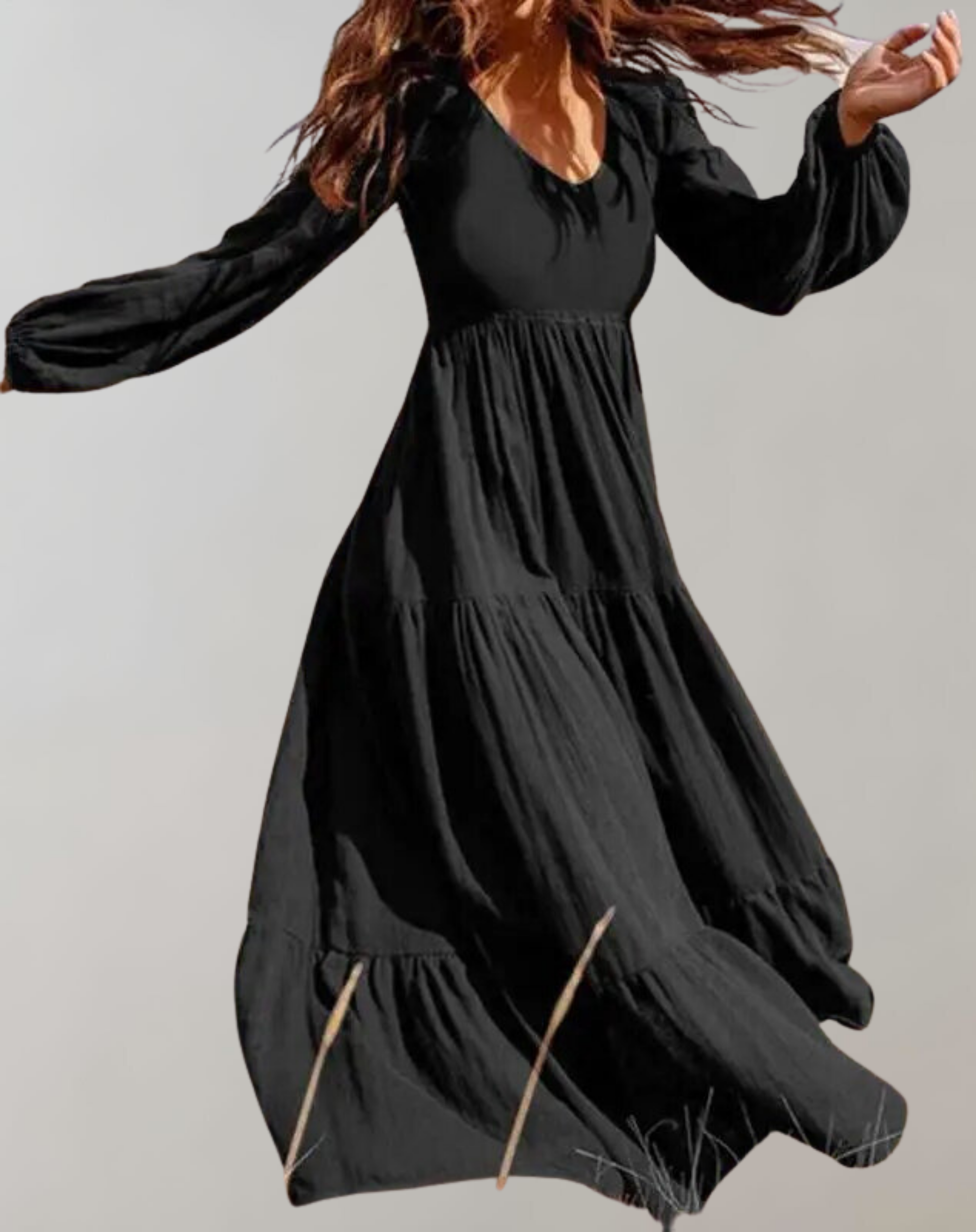 Mika - V-Ausschnitt  Freizeit Maxi Kleid