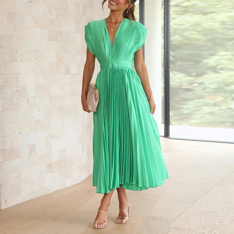 Adele | Elegante Maxi-Kleid mit V-Ausschnitt und Falten