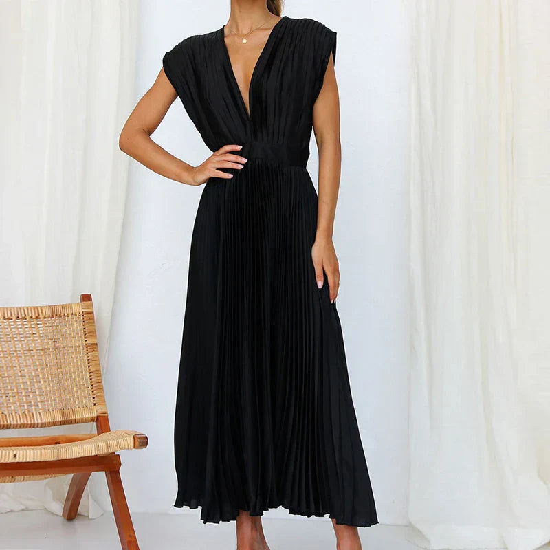 Adele | Elegante Maxi-Kleid mit V-Ausschnitt und Falten