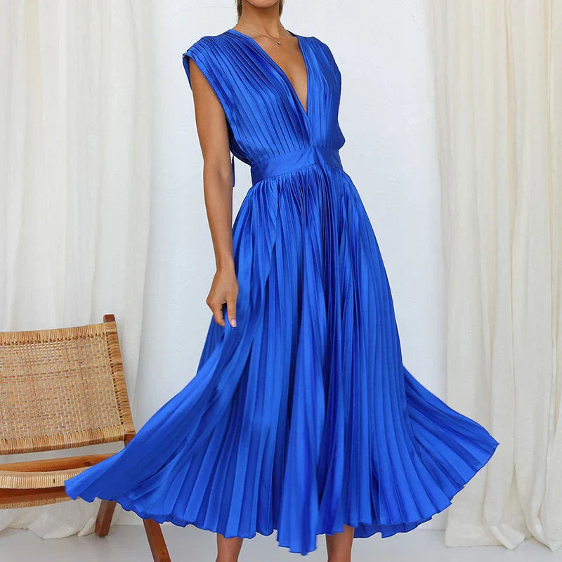 Adele | Elegante Maxi-Kleid mit V-Ausschnitt und Falten