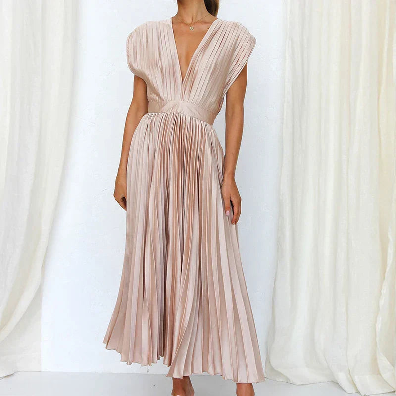 Adele | Elegante Maxi-Kleid mit V-Ausschnitt und Falten