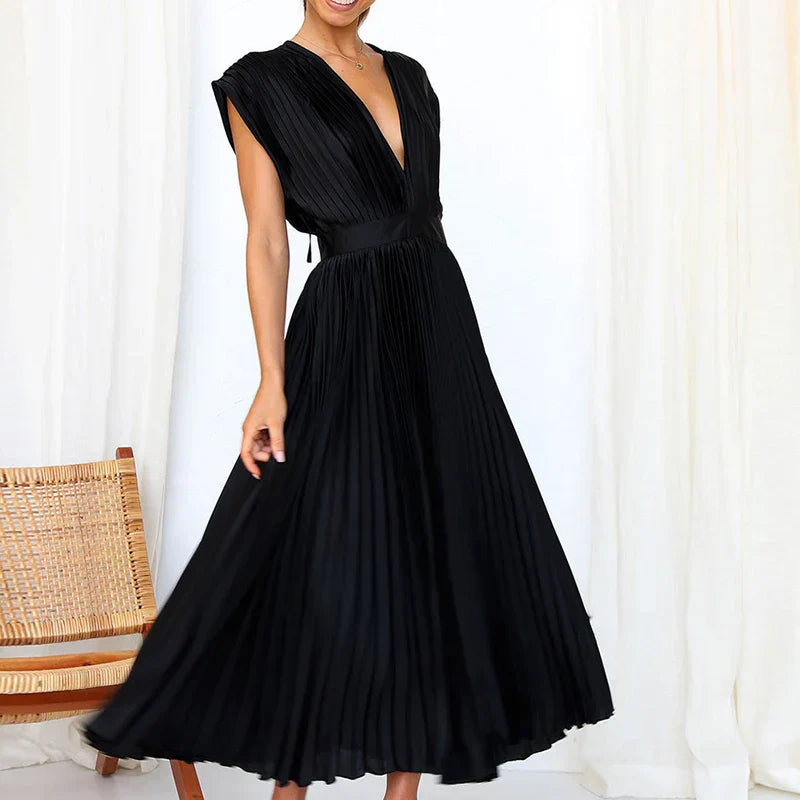 Adele | Elegante Maxi-Kleid mit V-Ausschnitt und Falten