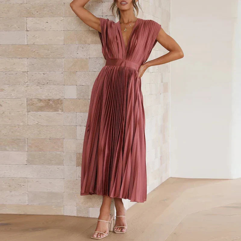 Adele | Elegante Maxi-Kleid mit V-Ausschnitt und Falten
