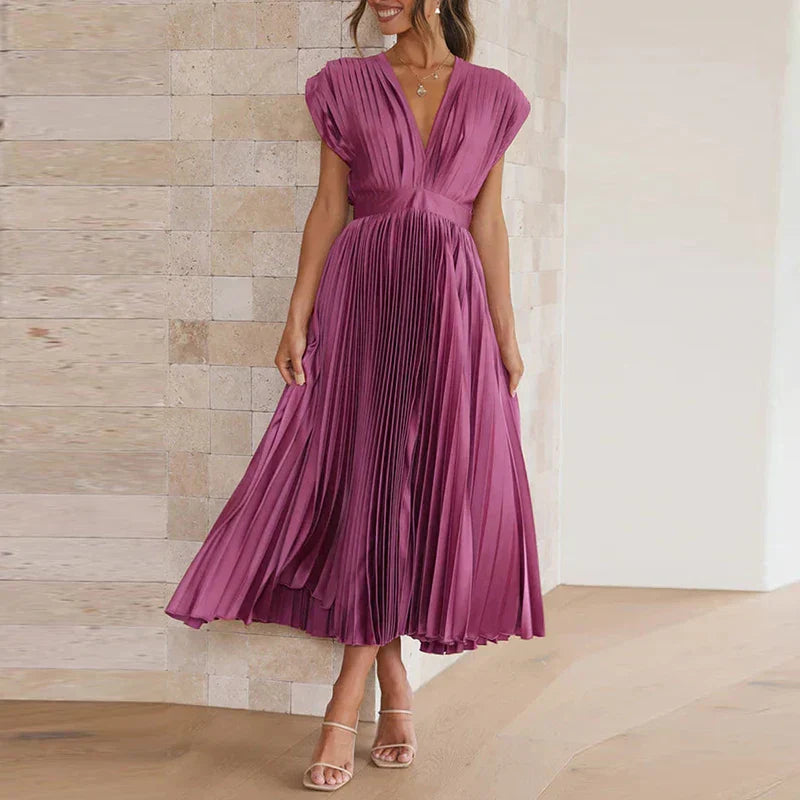 Adele | Elegante Maxi-Kleid mit V-Ausschnitt und Falten