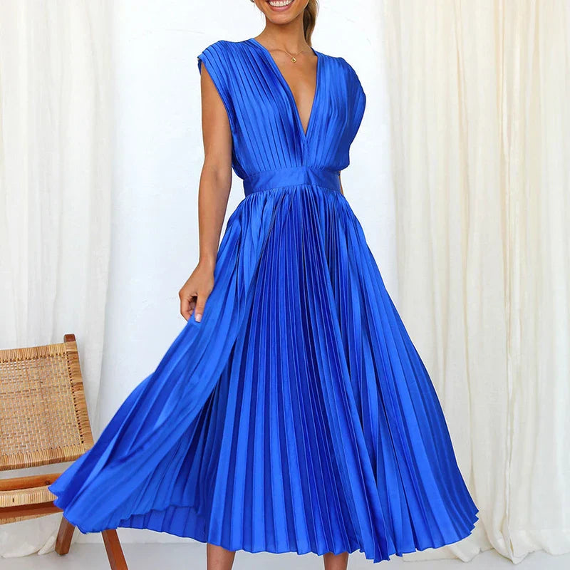 Adele | Elegante Maxi-Kleid mit V-Ausschnitt und Falten