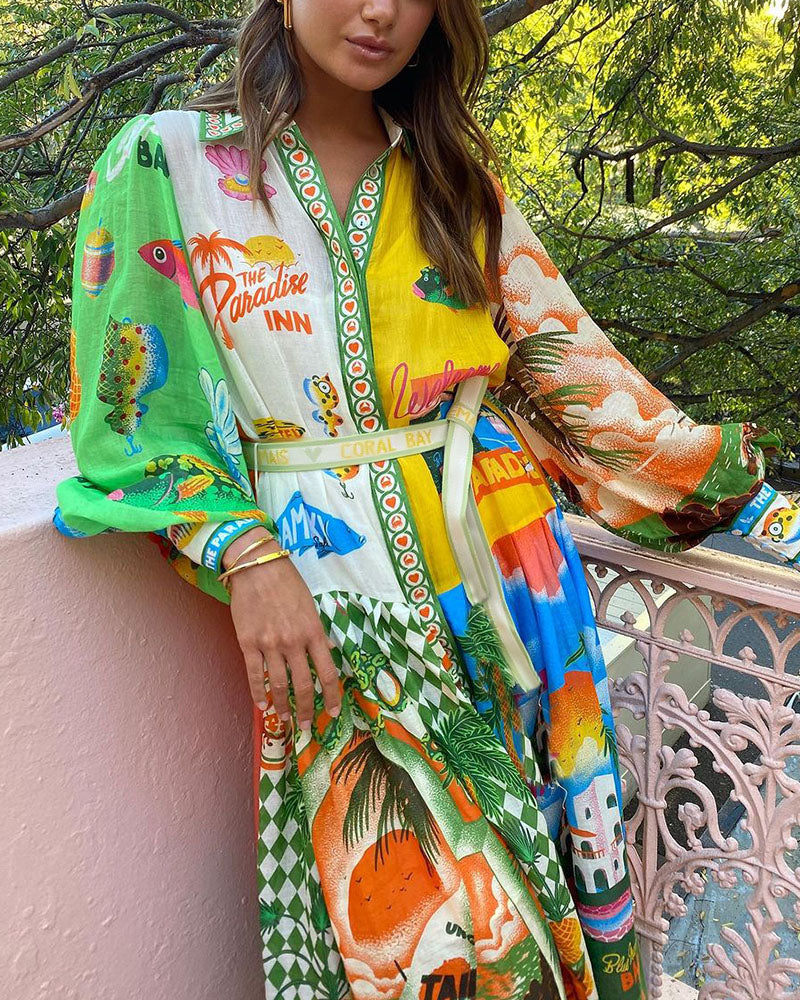 Allison - Sommerkleid mit langen Ärmeln und Urlaubsdruck
