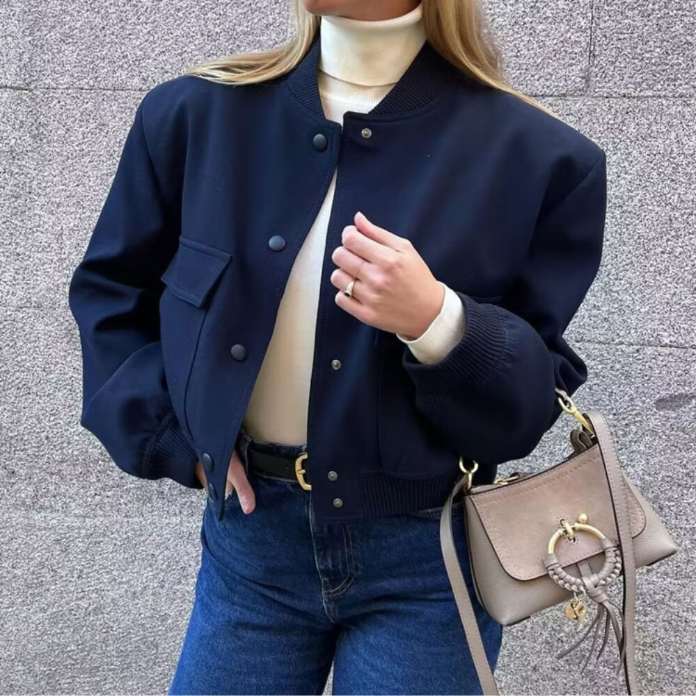 Stylische Bomberjacke mit geripptem Saum und praktischem Druckknopfverschluss