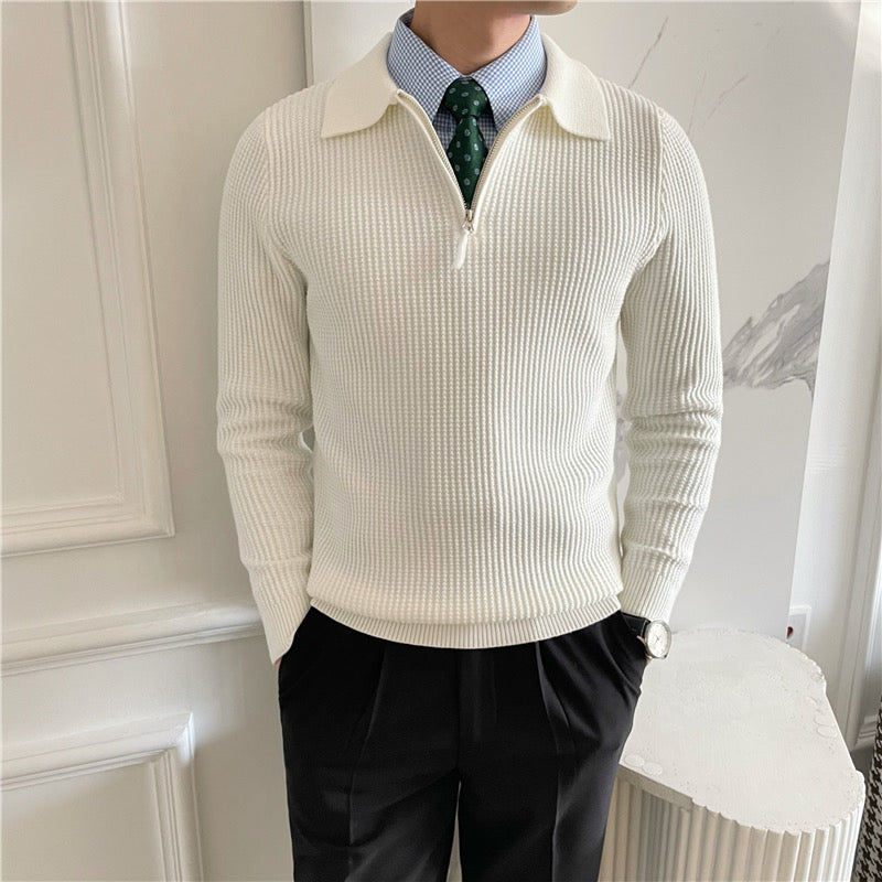 Herren Baumwollstrickpullover mit halbem Reißverschluss
