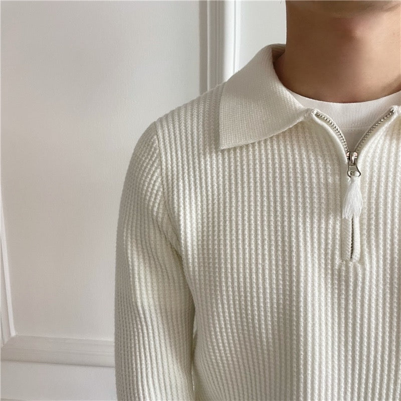 Herren Baumwollstrickpullover mit halbem Reißverschluss