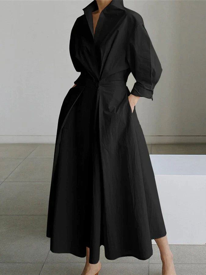 Agatha™ | Damen Maxi Kleid mit Retro Kragen und Elastischem Taillenzug