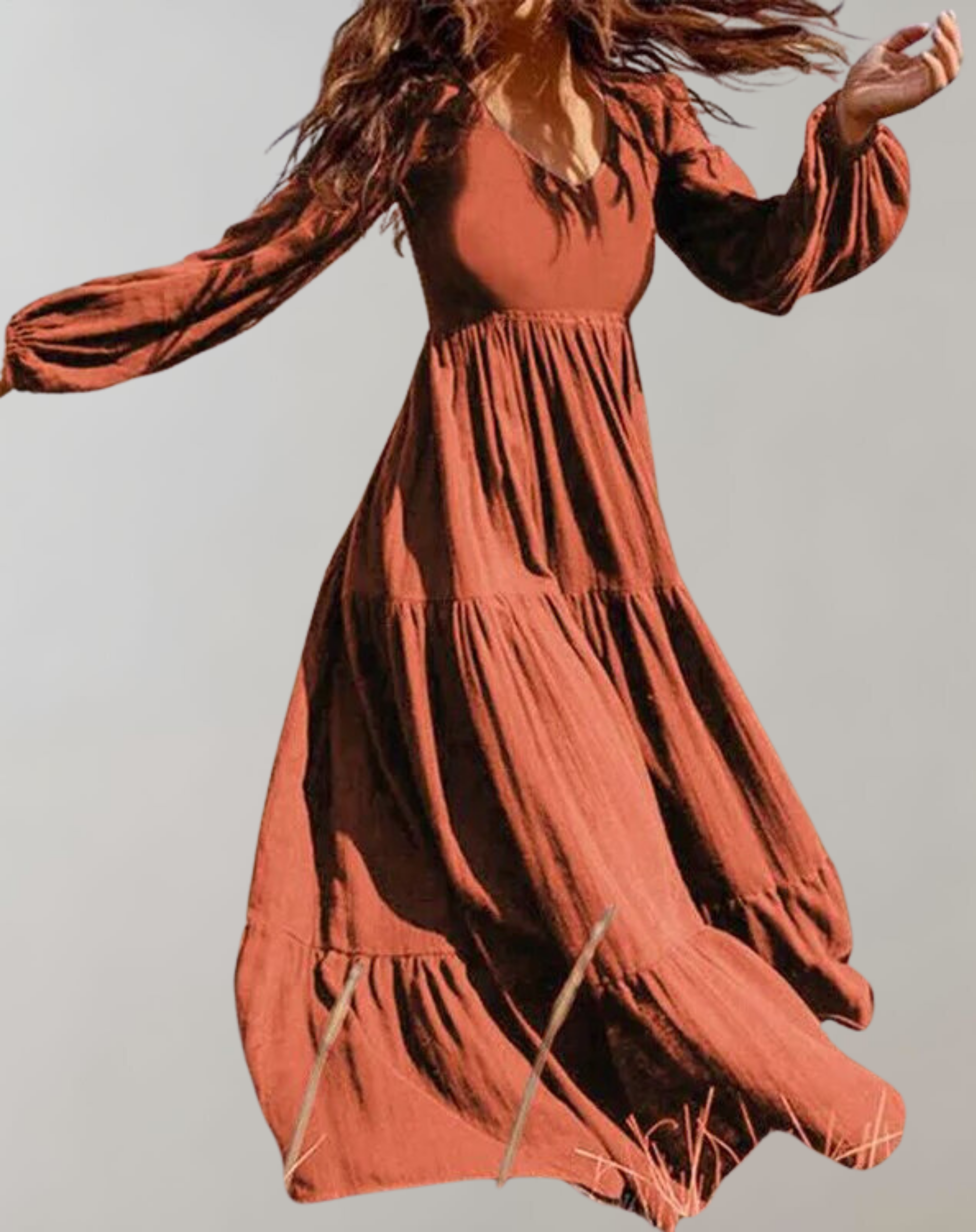 Mika - V-Ausschnitt  Freizeit Maxi Kleid