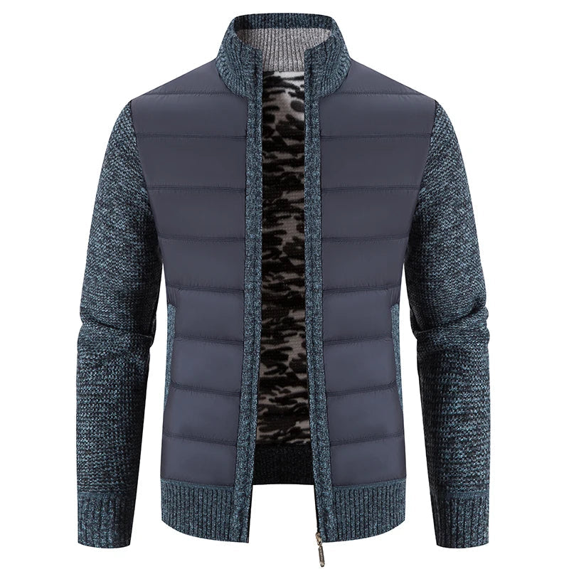 Stellan | Modische Patchwork-Warmstrickjacke mit Vollreißverschluss
