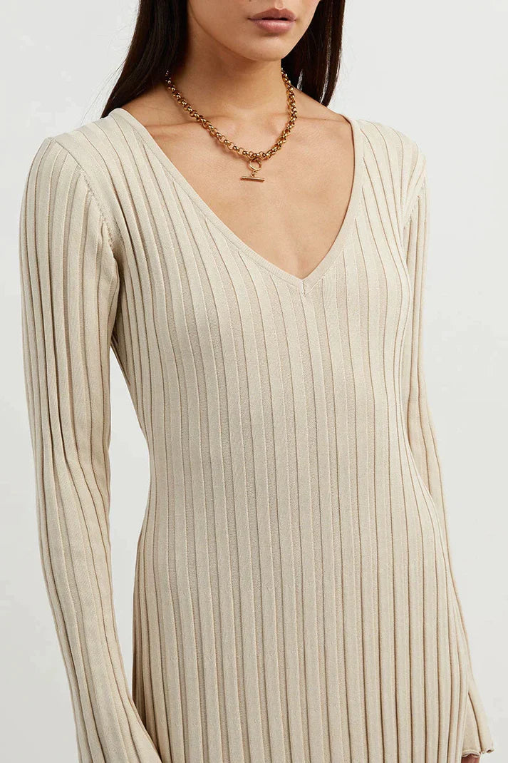 Aerelle | Strick-Midi-Kleid mit V-Ausschnitt