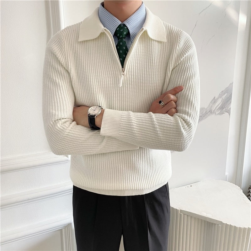 Herren Baumwollstrickpullover mit halbem Reißverschluss
