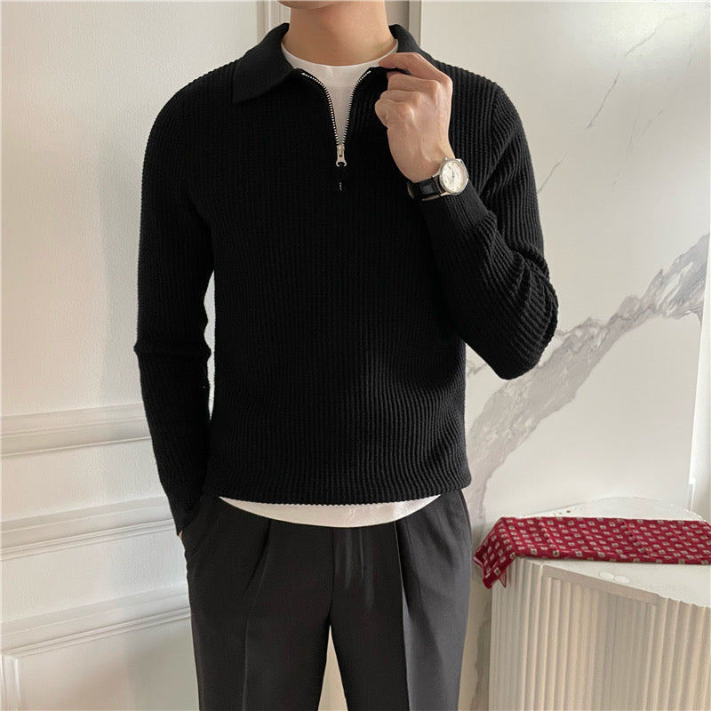 Herren Baumwollstrickpullover mit halbem Reißverschluss