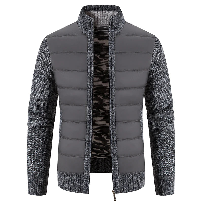 Stellan | Modische Patchwork-Warmstrickjacke mit Vollreißverschluss