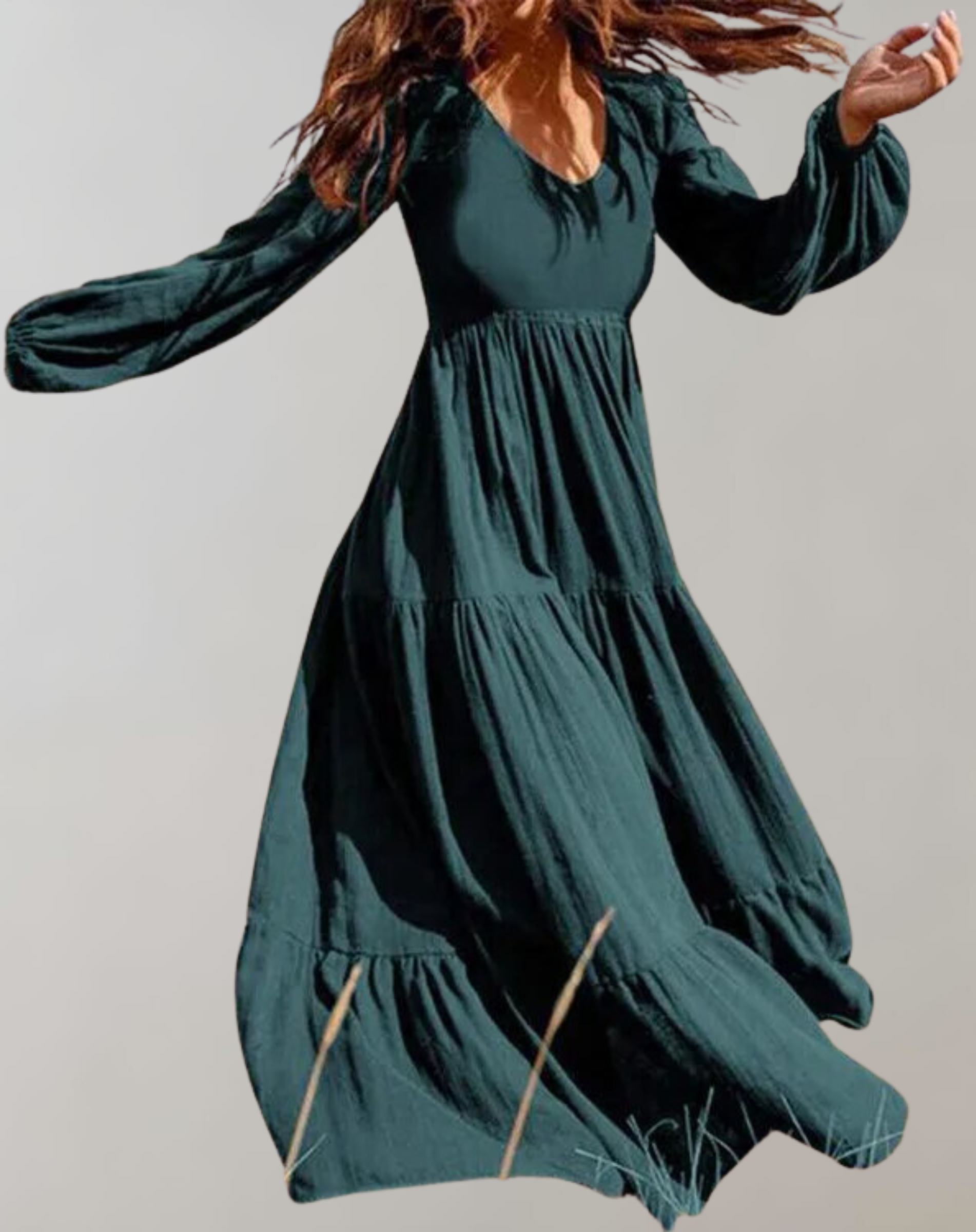 Mika - V-Ausschnitt  Freizeit Maxi Kleid