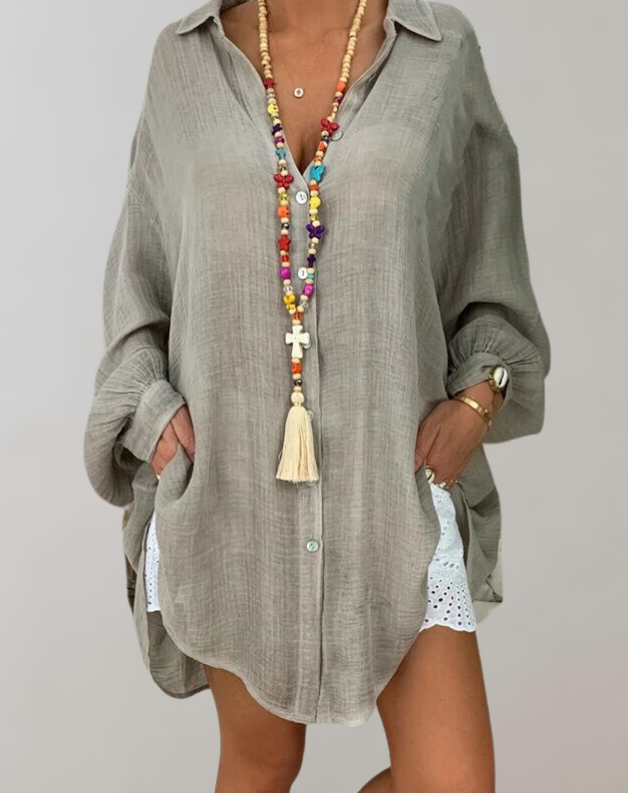 Paloma - Langärmeliges Leinenhemd in Übergrößen