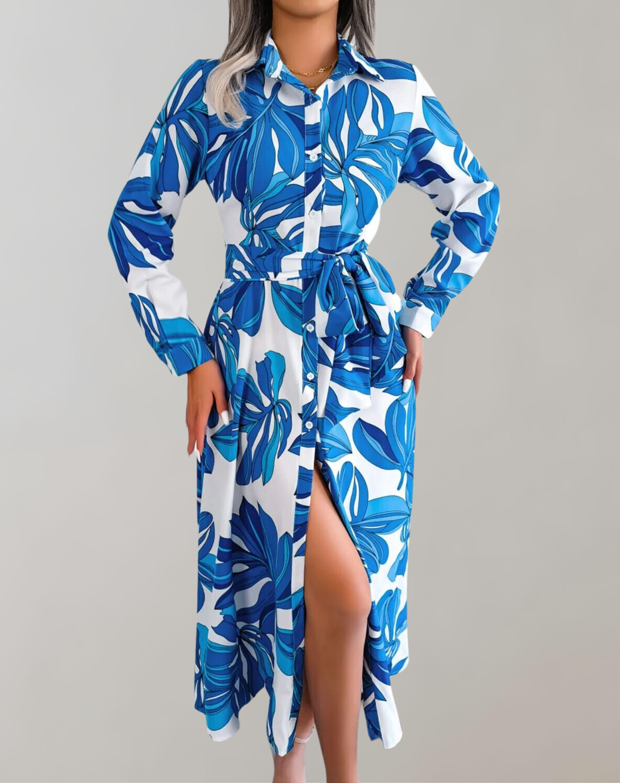 Melanie - Lange Kleider mit Blattmuster für Frauen