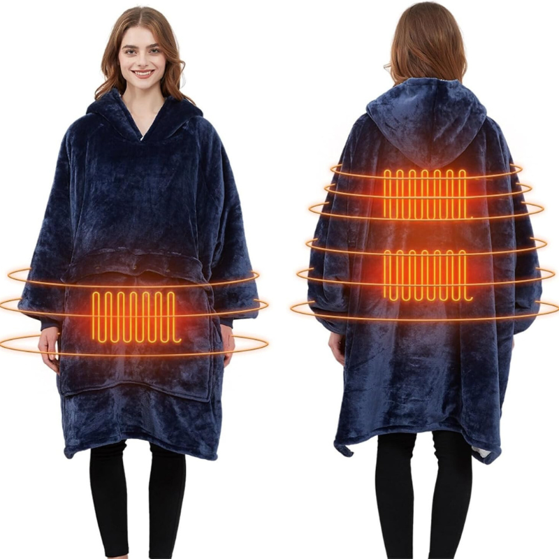 Gemütliche WarmWrap | USB-heizbare Oversized Hoodie-Decke aus Fleece für ultimativen Winterkomfort