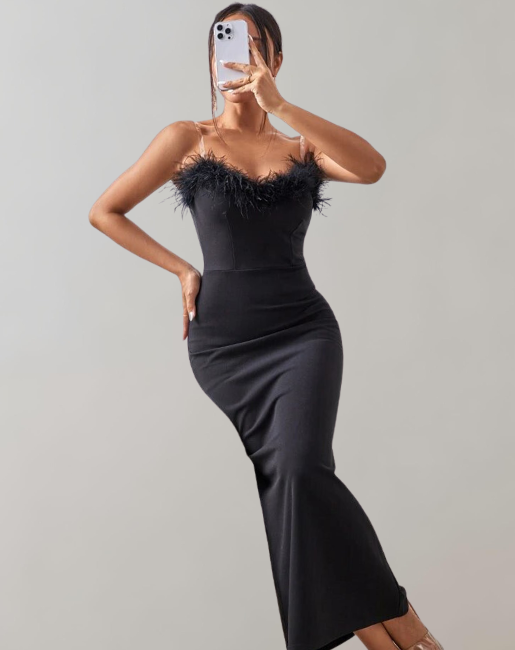 Martina - Solide Federn Bodycon Kleider