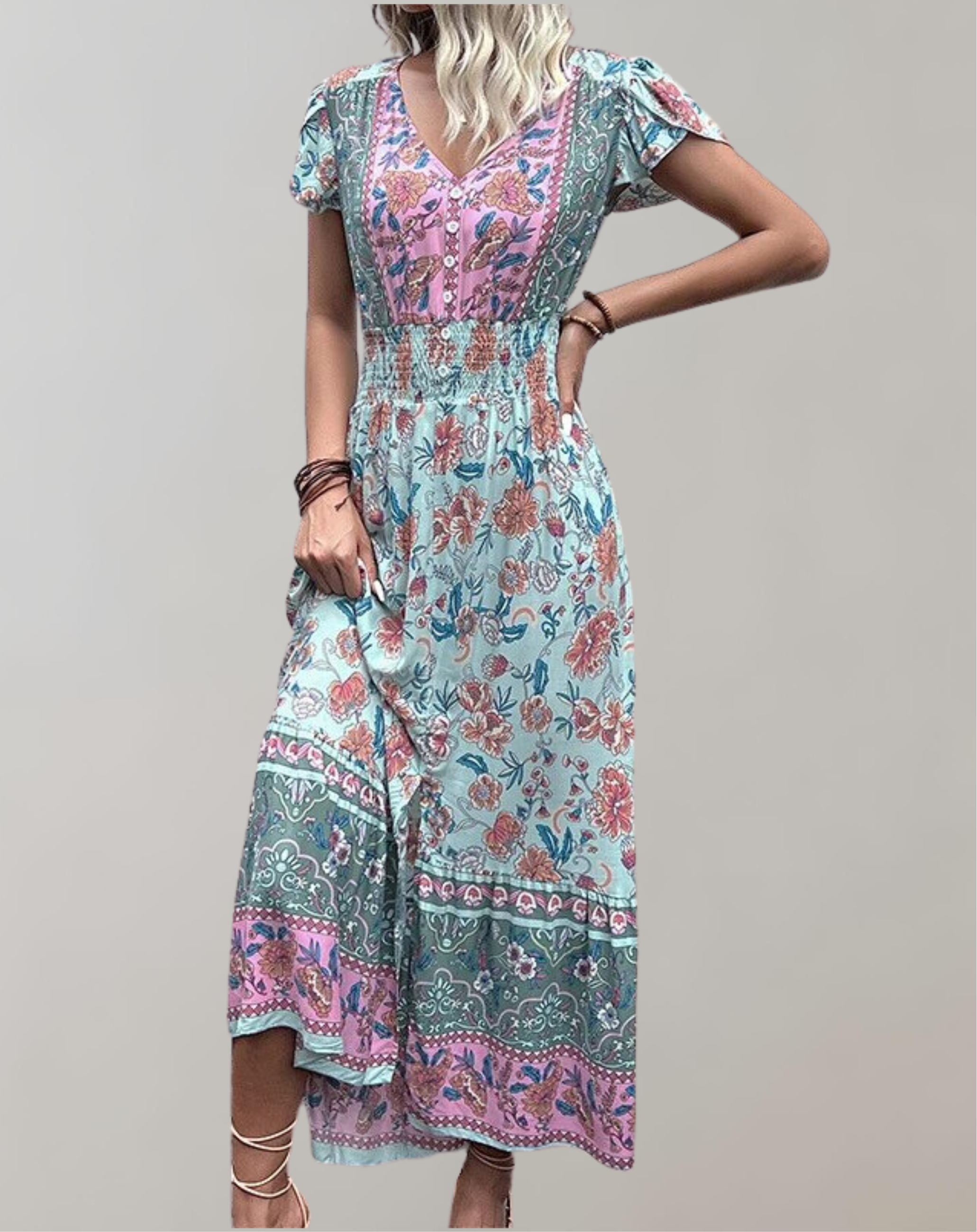 Marife - Damen Bohème Kleid V-Ausschnitt