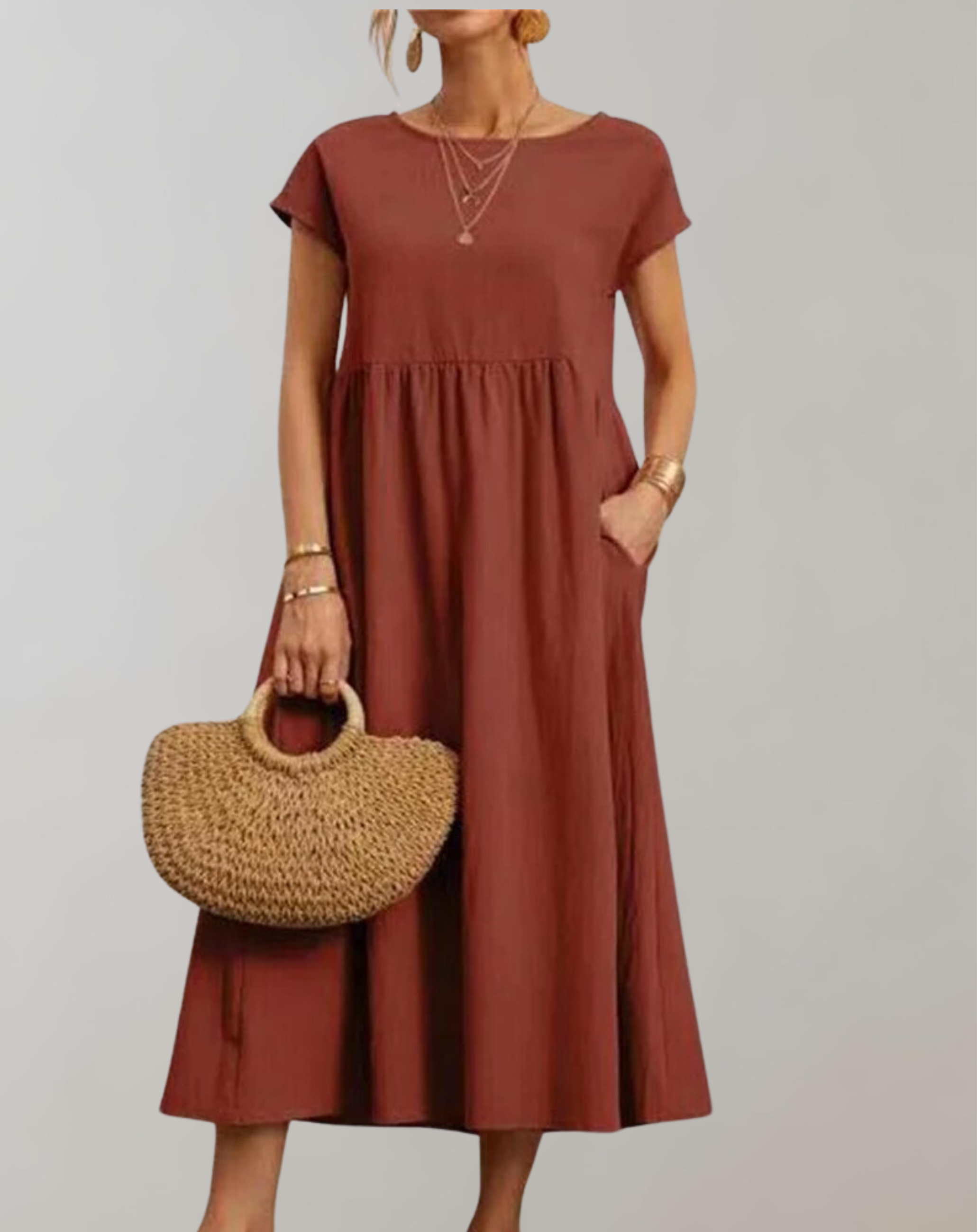 Ella - Vintage Solides Midikleid