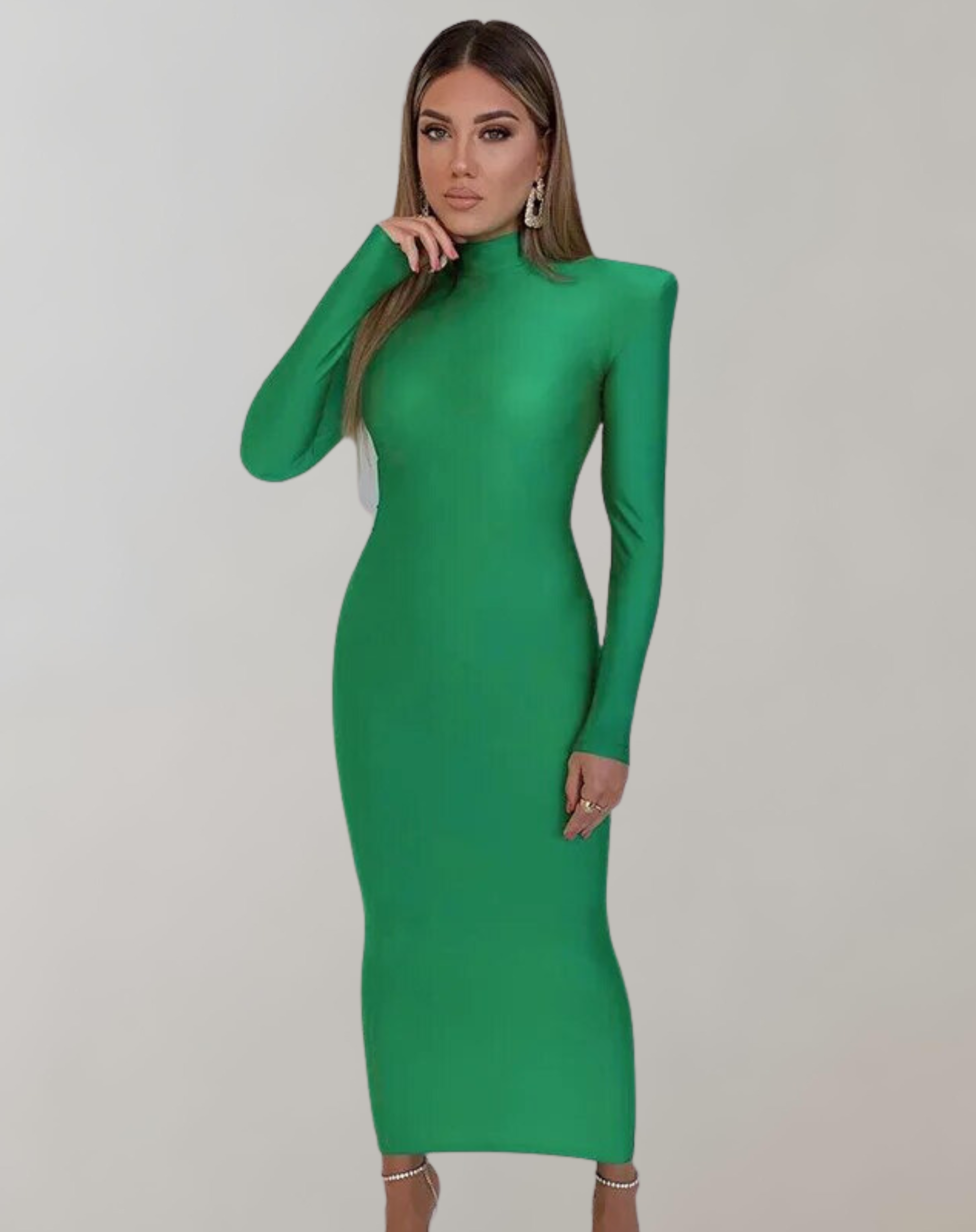 Belle - Langärmeliges Rollkragen-Maxikleid