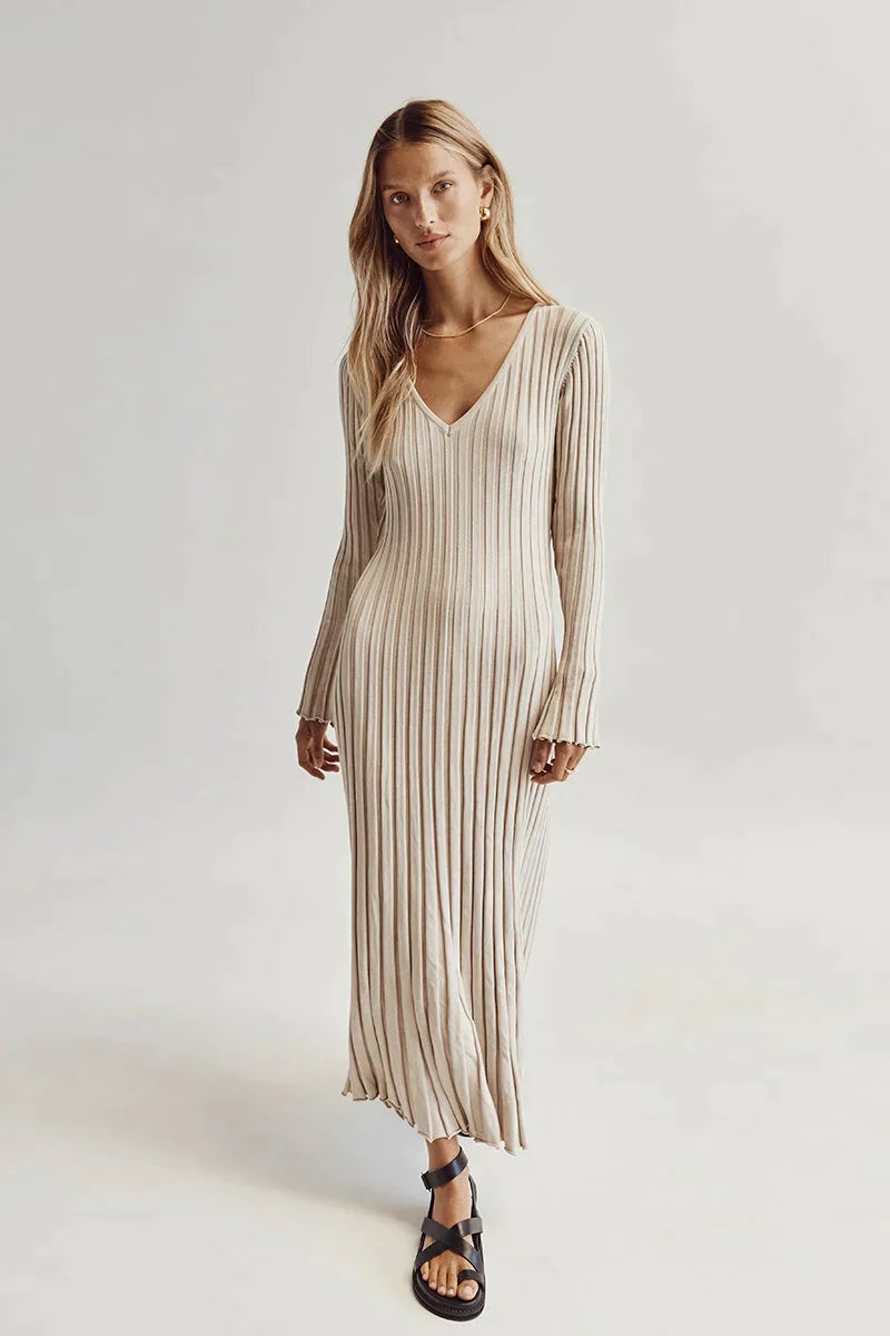 Aerelle | Strick-Midi-Kleid mit V-Ausschnitt