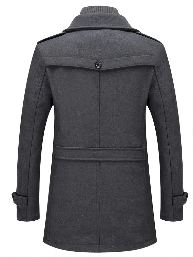 Herren Wintermantel mit Stehkragen – stylische schwarze Jacke mit Reißverschluss und Knöpfen