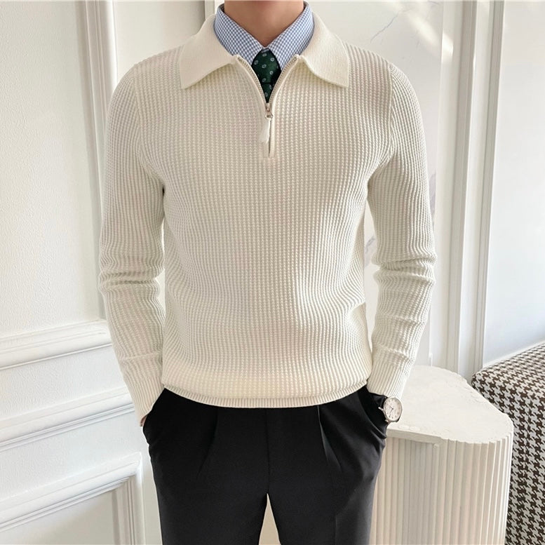 Herren Baumwollstrickpullover mit halbem Reißverschluss