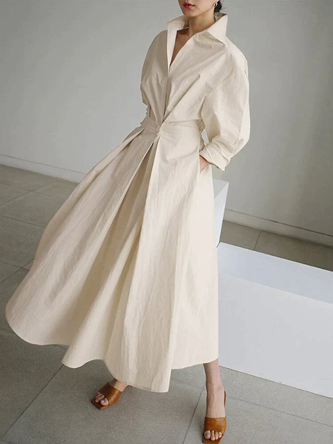 Agatha™ | Damen Maxi Kleid mit Retro Kragen und Elastischem Taillenzug