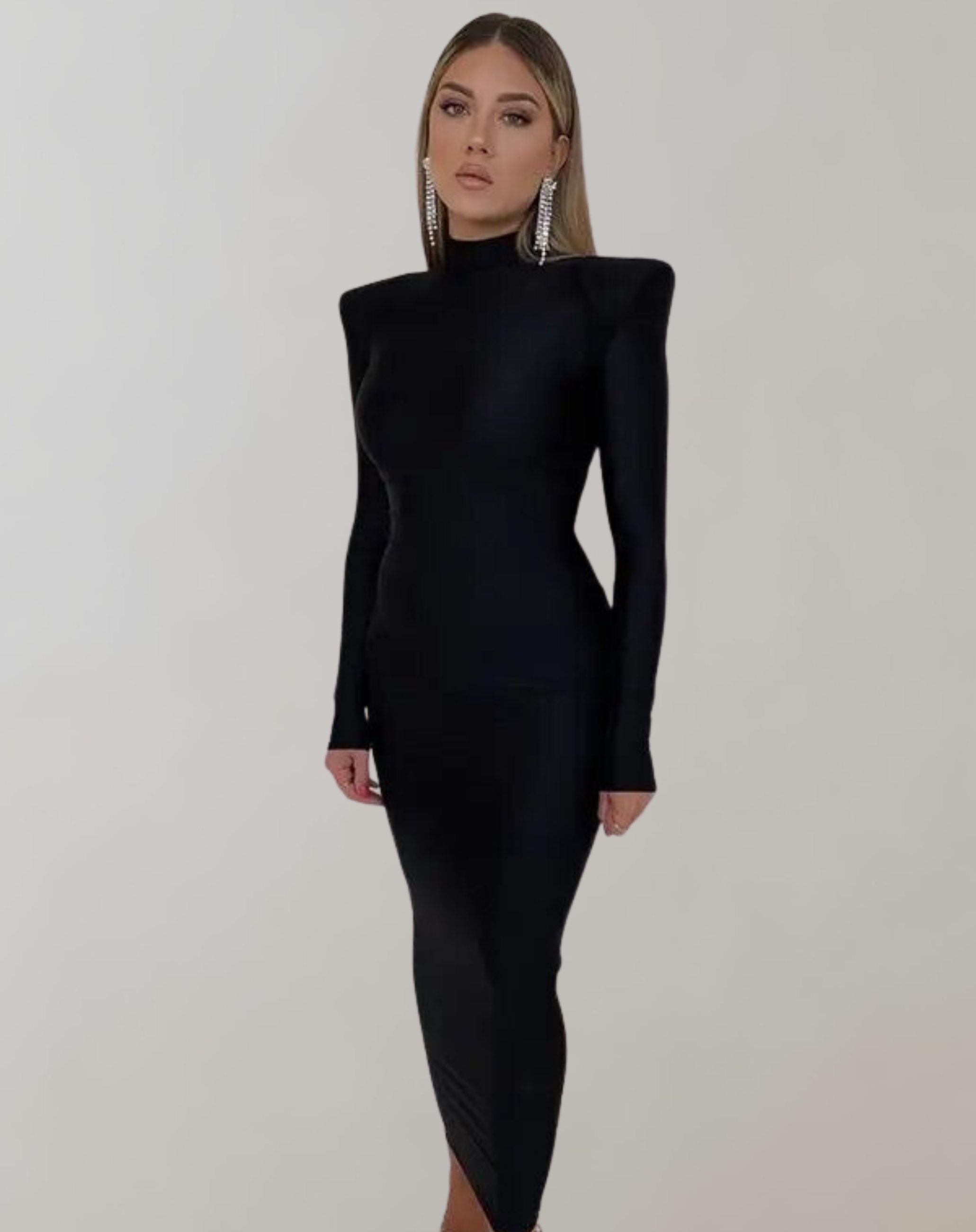 Belle - Langärmeliges Rollkragen-Maxikleid