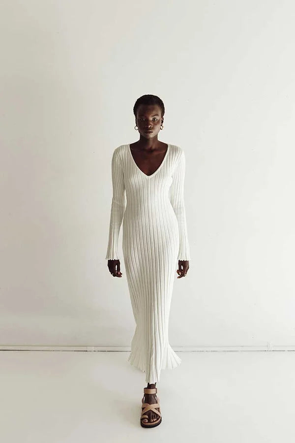 Aerelle | Strick-Midi-Kleid mit V-Ausschnitt