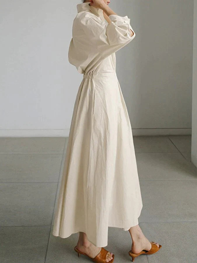 Agatha™ | Damen Maxi Kleid mit Retro Kragen und Elastischem Taillenzug