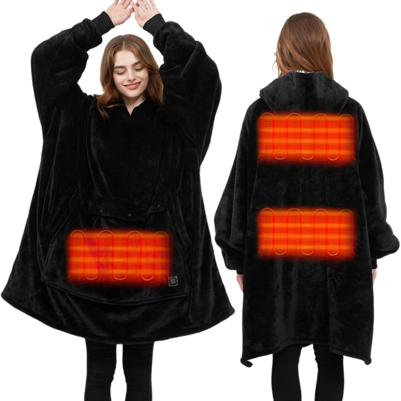 Gemütliche WarmWrap | USB-heizbare Oversized Hoodie-Decke aus Fleece für ultimativen Winterkomfort