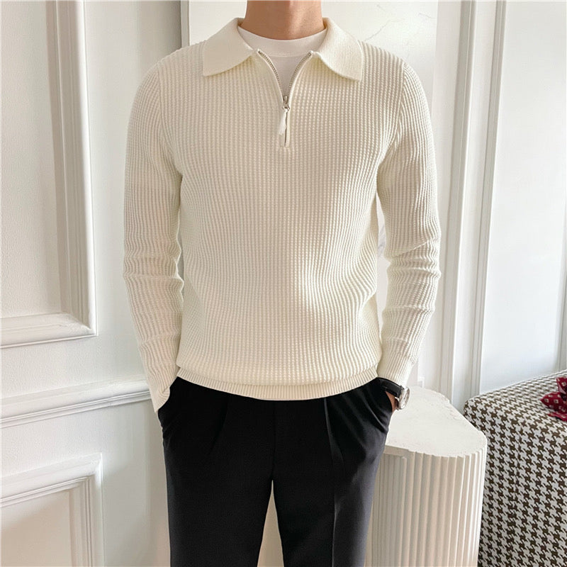 Herren Baumwollstrickpullover mit halbem Reißverschluss