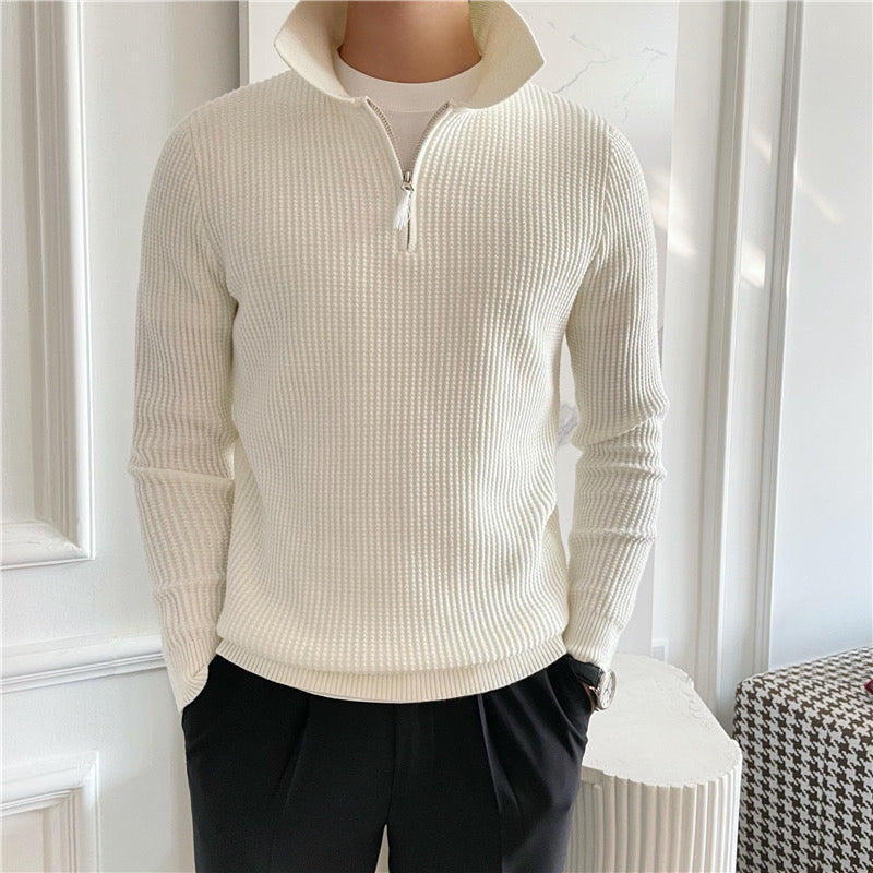Herren Baumwollstrickpullover mit halbem Reißverschluss